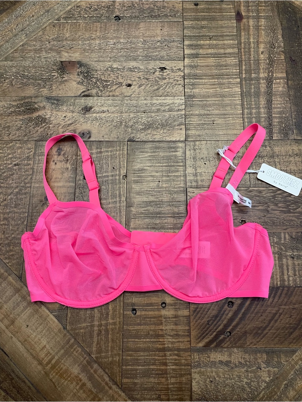 NWT Aerie Smoothez Mesh Unlined Balconette Bra – Pink Burst (36D)